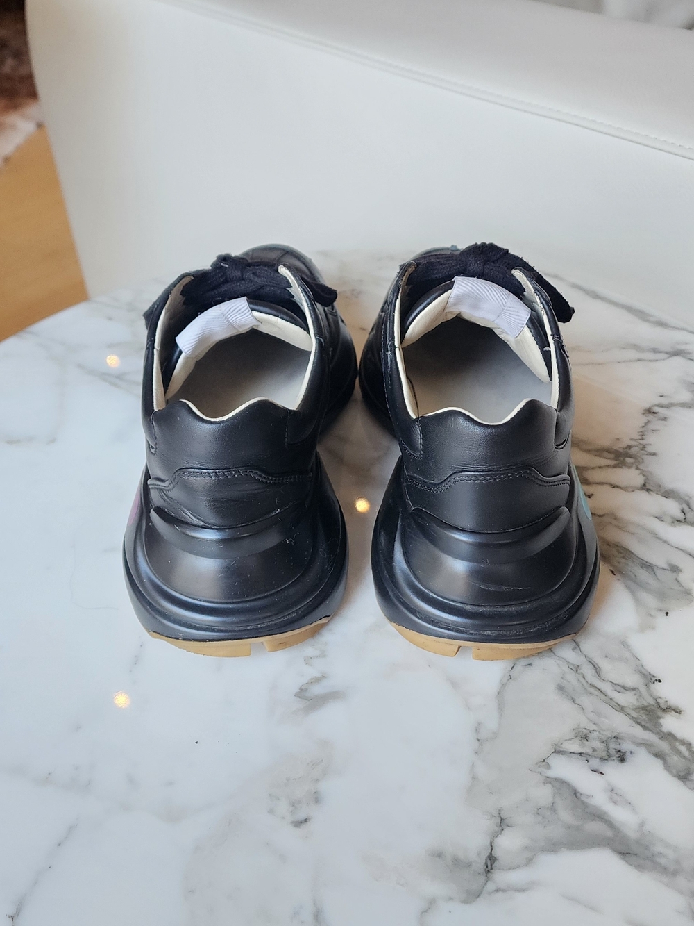Gucci Rhyton Women's Black Leather Sneakers with Rainbow Logo Graphic Size 7.5 - Picture 6 of 13
